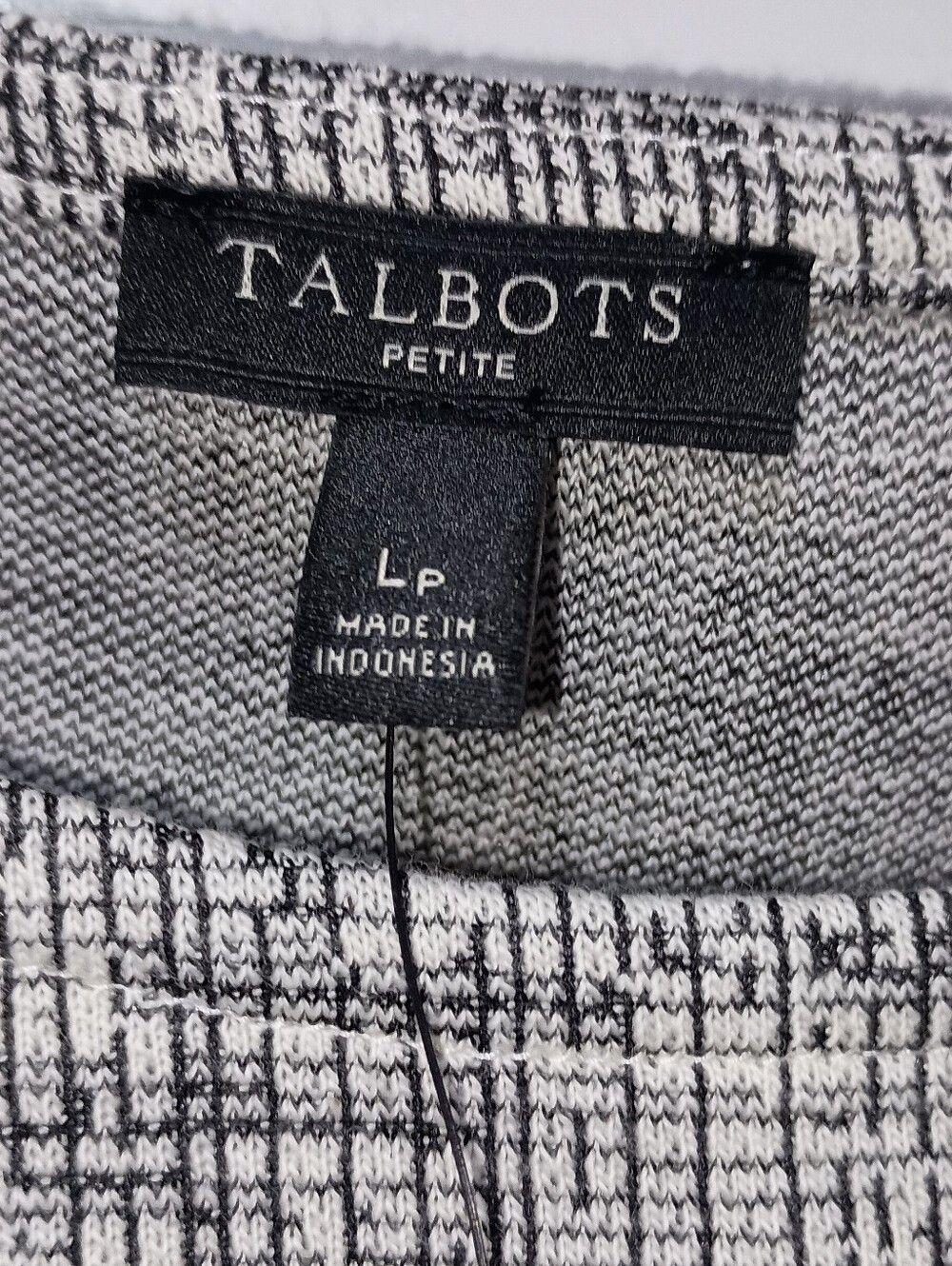 Talbots Gray White Cross Hatch 3/4 Bell Sleeve Pullover Blouse Size Large Petite - Picture 5 of 7